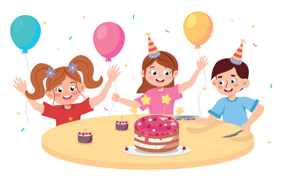 Birthday party child. Kids celebrating birthday party. Happy birthday concept. 