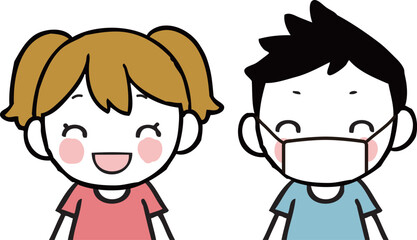 マスクとマスク無しの笑顔の子供達