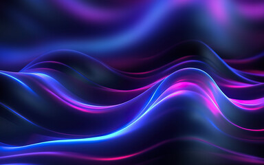 Neon multicolored waves on a dark background. Bright, abstract, futuristic background.