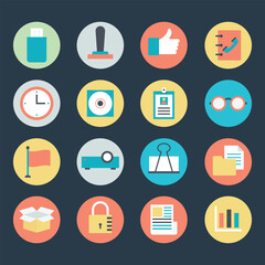 Pack of Office Elements Flat Icons 

