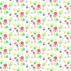 Fototapeta na wymiar Multicolored Different Hand Prints Pattern Background