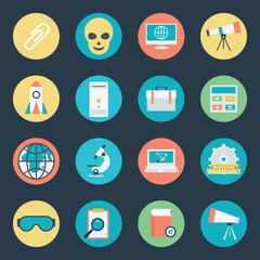 Collection of School Supplies Flat Icons 

