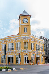 PHUKET, THAILAND - MAY 7, 2023, Phuket town, Thailand: an old building in Sino Portuguese style at Phuket old town with is a very famous tourist destination of Phuket.
