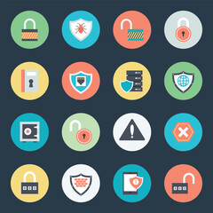 Set of 16 Security Flat Icons 

