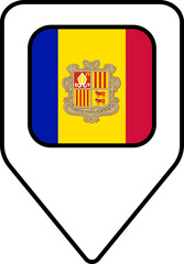 Andorra flag map pin navigation icon, square design.