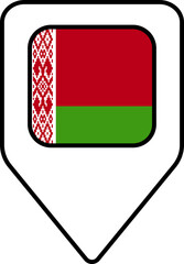 Belarus flag map pin navigation icon, square design.