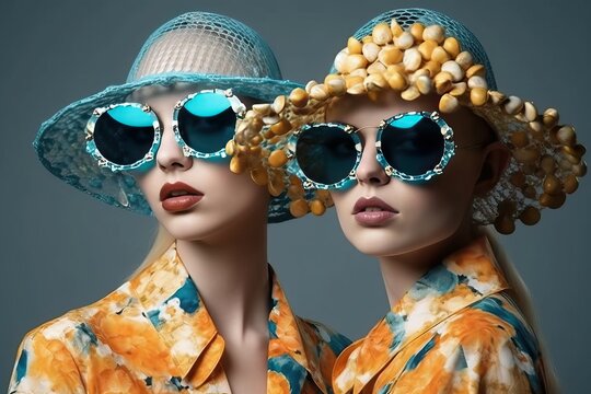 Summer fashion, tropical theme model (Ai generated)