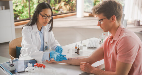 Female Healthcare Professional at Work in Hospital Office. Doctor Applying Different Solutions with...