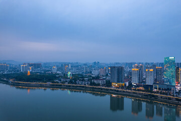 Fototapeta na wymiar Scenery on the East Bank of Xiangjiang River in Zhuzhou, China