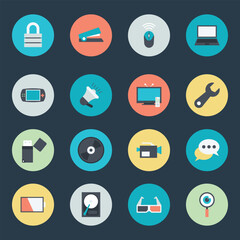 Collection of Technology Multimedia Flat Icons 

