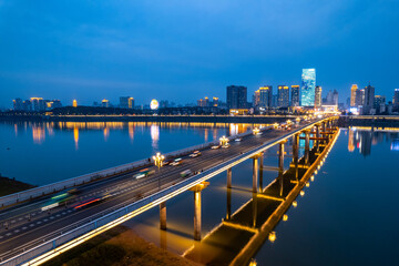 Fototapeta na wymiar City night view of Zhuzhou City, Hunan Province, China