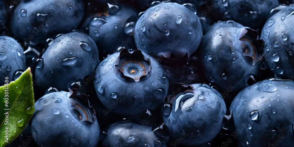 Wall mural Blueberries, Discover the Health Benefits of Blueberries.   Boost Immunity, Enhance Brain Function, and Support Overall Well-being.  Generative AI.