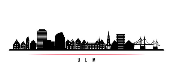 Obraz premium Ulm skyline horizontal banner. Black and white silhouette of Ulm, Germany. Vector template for your design.