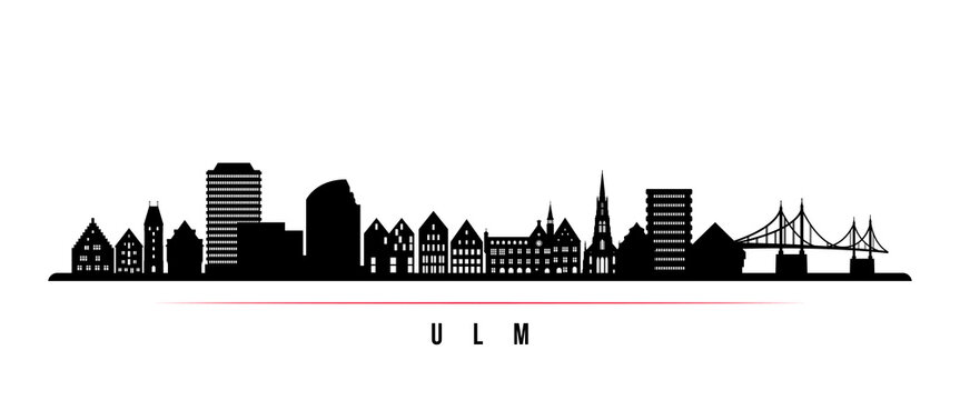 Ulm skyline horizontal banner. Black and white silhouette of Ulm, Germany. Vector template for your design.