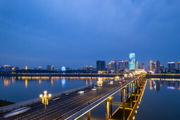 Fototapeta na wymiar City night view of Zhuzhou City, Hunan Province, China