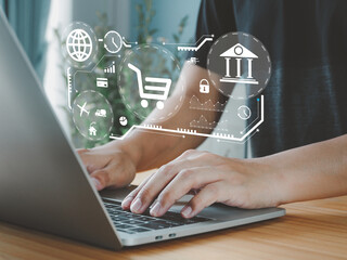 customers using the service online shopping internet technology that is convenient in purchasing goods and services through the internet secure payment with online web service