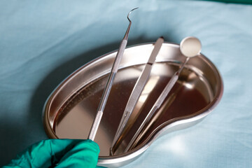 Dental instruments on the hospital table, natural light indoor