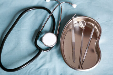 Dental instruments on the hospital table, natural light indoor