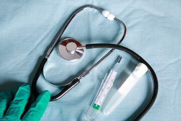Dental instruments on the hospital table, natural light indoor