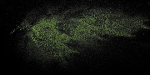 Organic ground green lemongrass isolated on black, clipping path