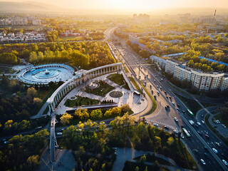 Aerial view of the Park of the First President in Almaty