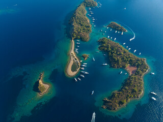 Fototapeta na wymiar Turkish Maldives Yassica Islands Drone Photo, Gocek Mugla, Turkey (Turkiye)