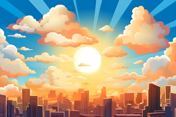 Cartoon sunny day in the city, background. Generative AI