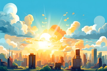 Fototapeta na wymiar Cartoon sunny day in the city, background. Generative AI