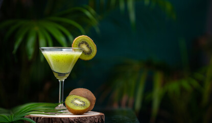 Delicious kiwi smoothie and fresh kiwi fruits image, creative Kiwi juice photography with copy space