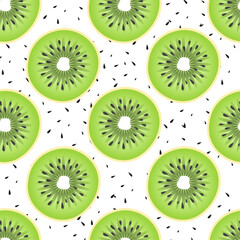 Green kiwi fruits seamless pattern with seed and white background