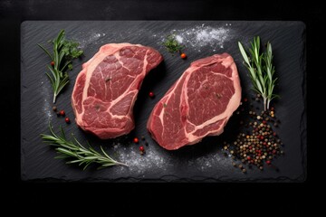 Juicy and flavorful beef steaks on a slate table for an unforgettable meal - AI Generative