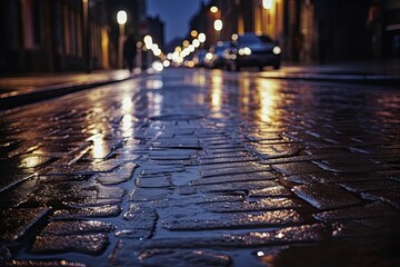 A Shinning City at Night: Reflections of Asphalt After Rain in the Multi-Lane District. Generative AI