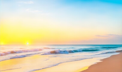 Fototapeta na wymiar Panoramic beach landscape. Inspire tropical beach seascape horizon. Orange and golden sunset sky calmness tranquil relaxing sunlight summer mood. Vacation travel holiday banner, generative ai
