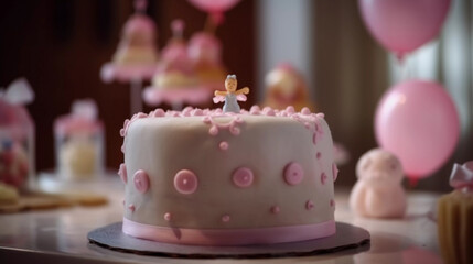 Girl Pink Rosa Mädchen Babyshower Kinder Baby Geburtstag Kuchen Balloons Geschenke Generative AI