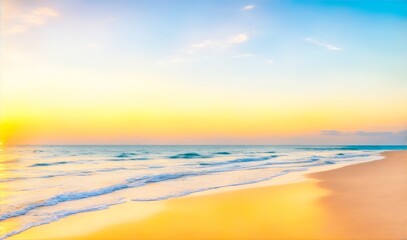Fototapeta na wymiar Panoramic beach landscape. Inspire tropical beach seascape horizon. Orange and golden sunset sky calmness tranquil relaxing sunlight summer mood. Vacation travel generative ai