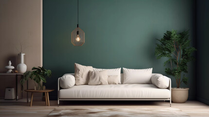 Modernen  Wohnzimmer mit creme Couch Sofa minimalistisch - AI generated