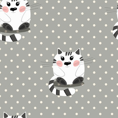 Seamless pattern with cute kitten print. Different scandy cats on color background. Scandinavian style illustration for kids. Vector illustration for fabric, textile, wallpaper, home clothing, pajama