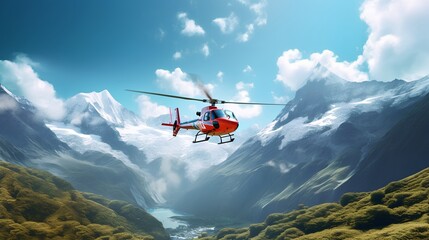 Concept of air ambulance, featuring a helicopter soaring in the sky. Air medical services delivering rapid response and emergency care in remote or hard to reach locations. Generative AI. - obrazy, fototapety, plakaty