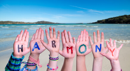 Children Hands Building Word Harmony, Ocean And Sea