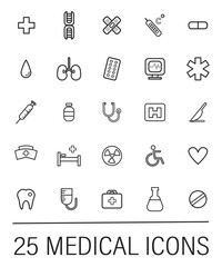 Medical line icon set. Simple outline style symbol for web template and app. Online service, call center, contact phone concept. Vector illustration isolated on white background. EPS 10