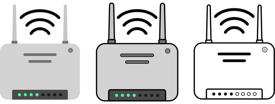 Set of router icons with and without stroke. Simple router vector illustration with antenna and wireless signals. Modern wireless 5G, 4G technology icon