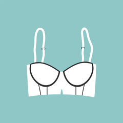Cute female white bra. Trendy corset bra icon. Women underwear element. Feminine symbol, template modern design for invitation, poster, card, fabric. Sensuality cloth concept. Vector illustration