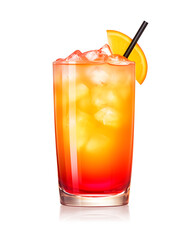 Glass of tequila sunrise cocktail isolated on a transparent background