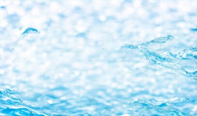 Transparent blue clear water surface texture with ripples, splashes and bubbles. Abstract summer banner background Water waves in sunlight, generative ai - obrazy, fototapety, plakaty