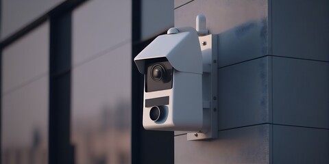 Obraz na płótnie Canvas Modern security camera close-up view, Generative AI
