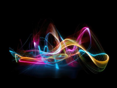 Neon Swirls in Abstract Light Painting - AI Generated