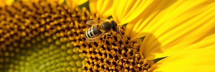 Bee on Sunflower Macro - AI Generated