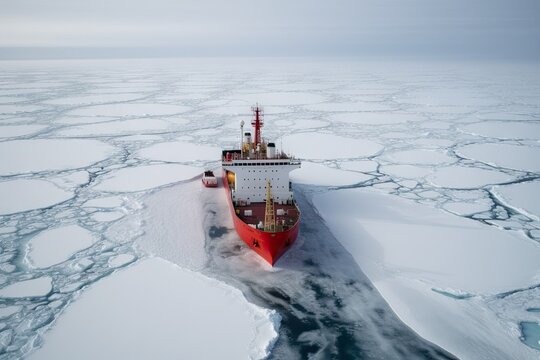 Human Ingenuity - Icebreaker Ship in Arctic - AI Generated