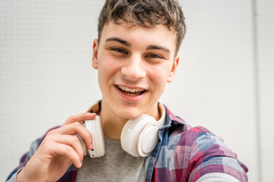 portrait of young Caucasian man teenager 18 or 19 years old outdoor