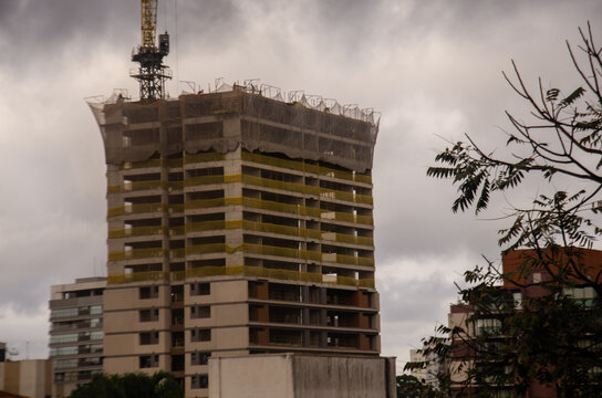 Construction of a building on a cloudy day. Neighborhood of Perdizes, in Sao Paulo
